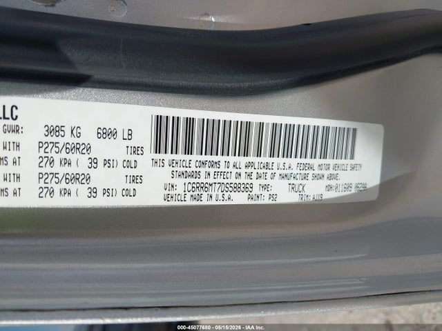 Auction sale of the 2013 Ram 1500 Sport, vin: 1C6RR6MT7DS588369, lot number: 45077680