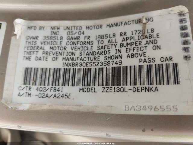 Aukcja sprzedaży 2005 Toyota Corolla Le, vin: 1NXBR30E55Z358749, numer aukcji: 45077693