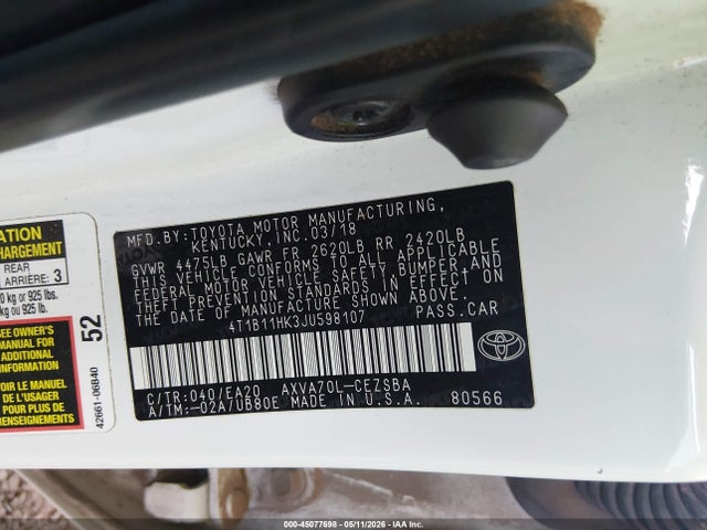 4T1B11HK3JU598107 Toyota CAMRY SE