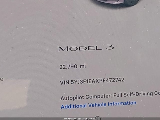 5YJ3E1EAXPF472742 Tesla Model 3 Rear-wheel Drive