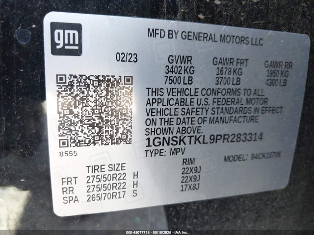Aukcja sprzedaży 2023 Chevrolet Tahoe 4wd High Country, vin: 1GNSKTKL9PR283314, numer aukcji: 45077718