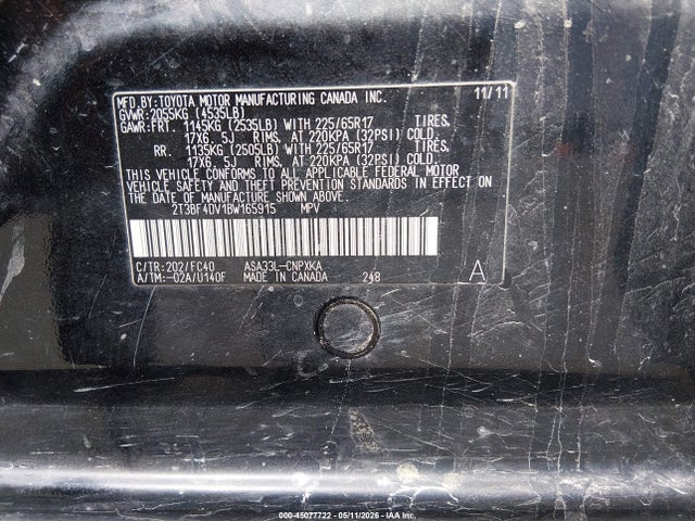 2011 Toyota Rav4 მანქანა იყიდება აუქციონზე, vin: 2T3BF4DV1BW165915, აუქციონის ნომერი: 45077722