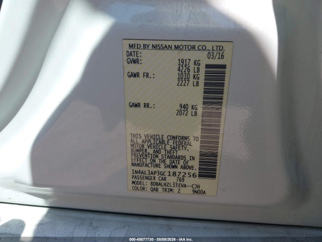 45077730 :رقم المزاد ، 1N4AL3AP3GC187256 vin ، 2016 Nissan Altima 2.5 Sr مزاد بيع