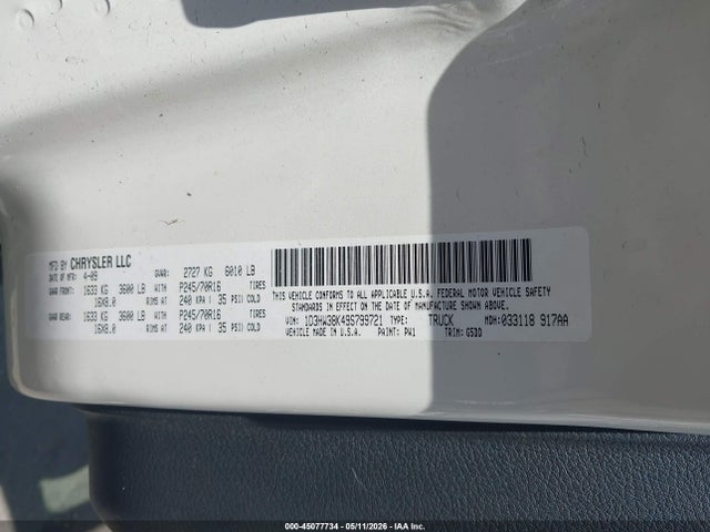 45077734 :رقم المزاد ، 1D3HW38K49S799721 vin ، 2009 Dodge Dakota Bighorn/lonestar مزاد بيع