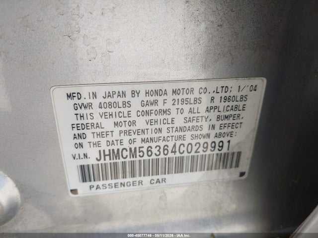 Продаж на аукціоні авто 2004 Honda Accord 2.4 Lx, vin: JHMCM56364C029991, номер лоту: 45077746