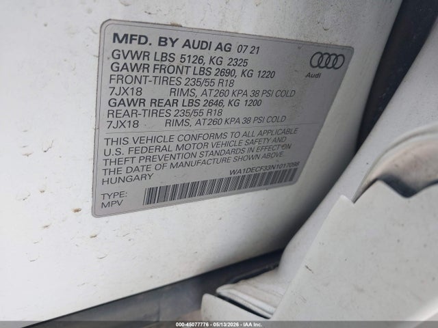45077776 :رقم المزاد ، WA1DECF33N1017098 vin ، 2022 Audi Q3 Premium 45 Tfsi S Line Quattro Tiptronic مزاد بيع