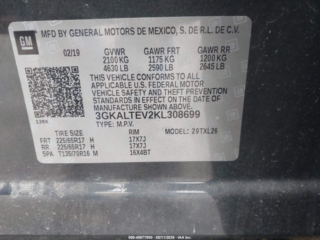 Продажа на аукционе авто 2019 Gmc Terrain Sle, vin: 3GKALTEV2KL308699, номер лота: 45077800
