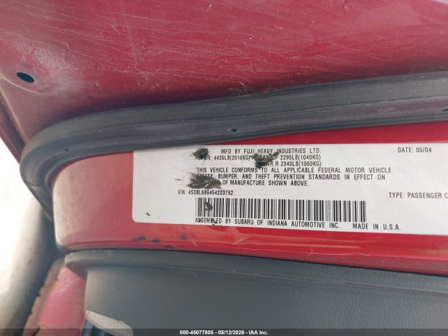 Aukcja sprzedaży 2005 Subaru Legacy 2.5gt, vin: 4S3BL686454203792, numer aukcji: 45077805