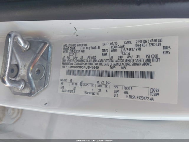 Aukcja sprzedaży 2015 Ford Escape Se, vin: 1FMCU0G90FUB41640, numer aukcji: 45077810