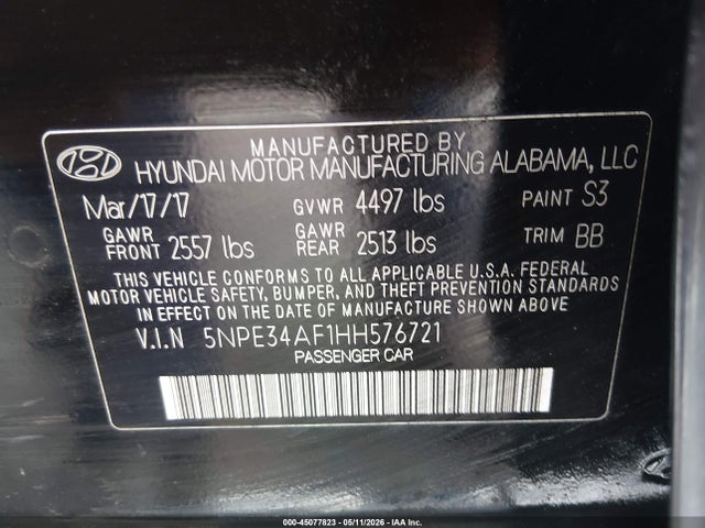 Aukcja sprzedaży 2017 Hyundai Sonata Limited, vin: 5NPE34AF1HH576721, numer aukcji: 45077823