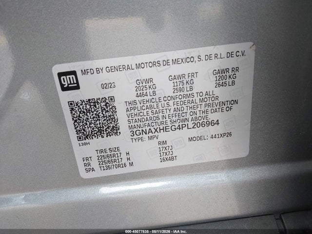 45077835 :رقم المزاد ، 3GNAXHEG4PL206964 vin ، 2023 Chevrolet Equinox Fwd Ls مزاد بيع