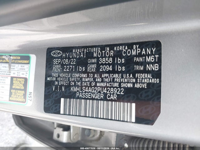 Продажа на аукционе авто 2023 Hyundai Elantra Sel, vin: KMHLS4AG2PU428922, номер лота: 45077838