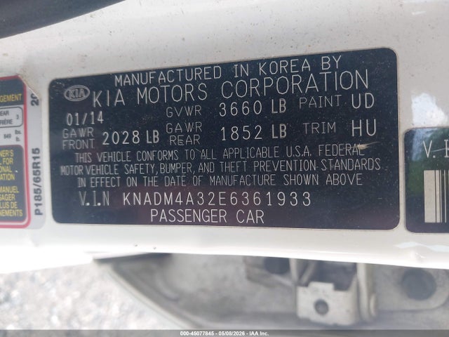 45077845 :رقم المزاد ، KNADM4A32E6361933 vin ، 2014 Kia Rio Lx مزاد بيع