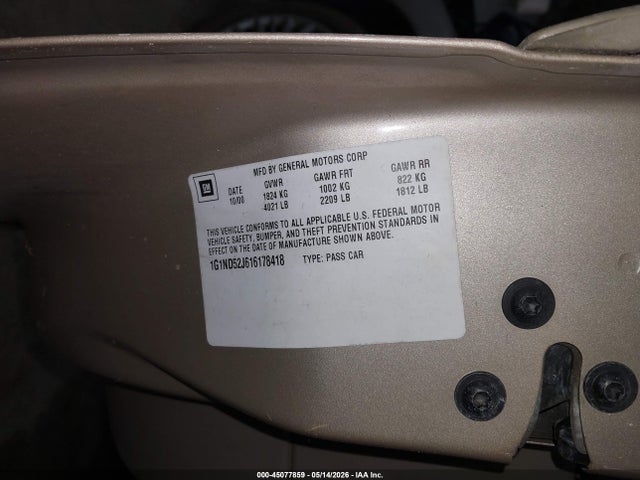 45077859 :رقم المزاد ، 1G1ND52J616178418 vin ، 2001 Chevrolet Malibu مزاد بيع