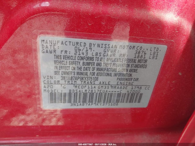 3N1AB7AP9KY375108 Nissan SENTRA SR