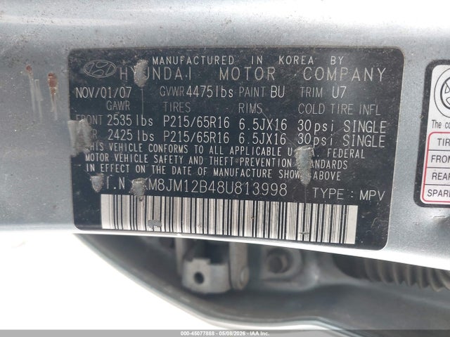 Продажа на аукционе авто 2008 Hyundai Tucson Gls, vin: KM8JM12B48U813998, номер лота: 45077888