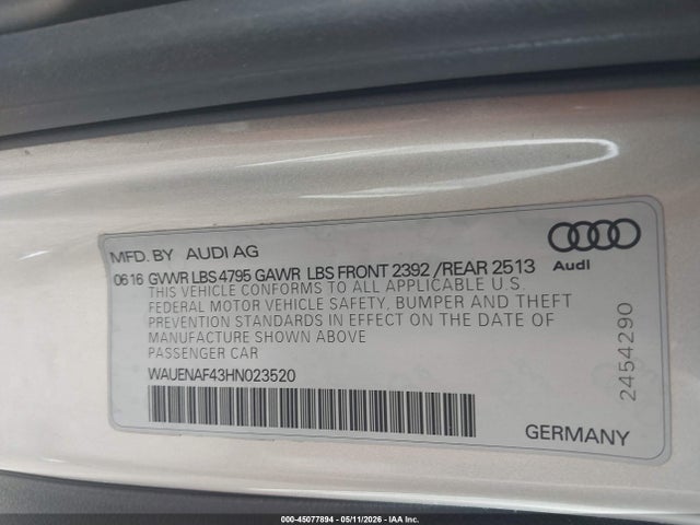 45077894 :رقم المزاد ، WAUENAF43HN023520 vin ، 2017 Audi A4 2.0t Premium مزاد بيع