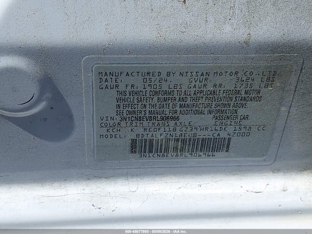 Продаж на аукціоні авто 2024 Nissan Versa 1.6 Sv, vin: 3N1CN8EV8RL906966, номер лоту: 45077900