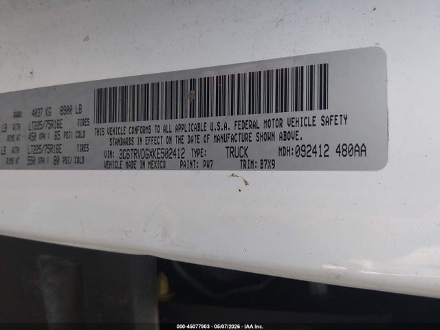 45077903 :رقم المزاد ، 3C6TRVDGXKE502412 vin ، 2019 Ram Promaster 2500 High Roof 159 Wb مزاد بيع
