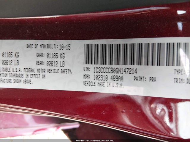 Auction sale of the 2016 Chrysler 200 C, vin: 1C3CCCCB0GN147214, lot number: 45077912