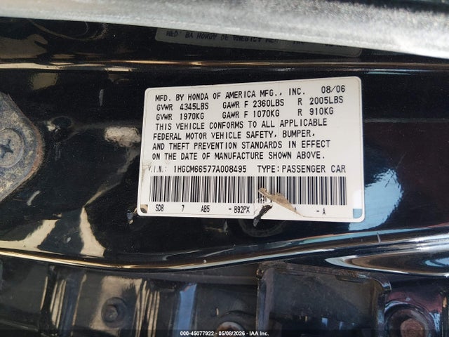 Продажа на аукционе авто 2007 Honda Accord 3.0 Ex, vin: 1HGCM66577A008495, номер лота: 45077922
