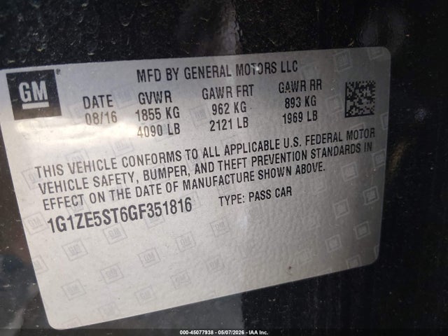 Продажа на аукционе авто 2016 Chevrolet Malibu 1lt, vin: 1G1ZE5ST6GF351816, номер лота: 45077938