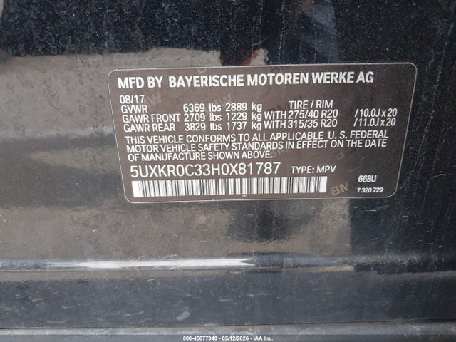 Aukcja sprzedaży 2017 Bmw X5 Xdrive35i, vin: 5UXKR0C33H0X81787, numer aukcji: 45077949