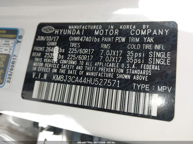 Продажа на аукционе авто 2017 Hyundai Tucson Se Plus, vin: KM8J3CA44HU527571, номер лота: 45077954