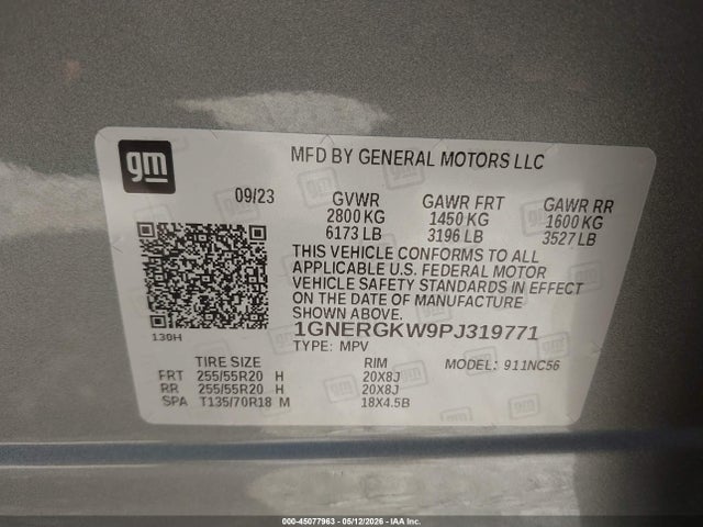 45077963 :رقم المزاد ، 1GNERGKW9PJ319771 vin ، 2023 Chevrolet Traverse Fwd Lt Cloth مزاد بيع