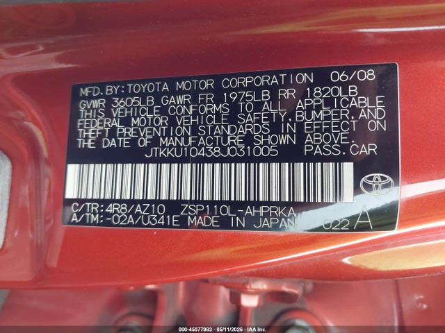 Aukcja sprzedaży 2008 Scion Xd, vin: JTKKU10438J031005, numer aukcji: 45077983