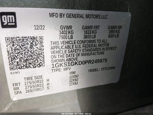 Продаж на аукціоні авто 2023 Gmc Yukon Xl 2wd Slt, vin: 1GKS1GKD0PR249875, номер лоту: 45078006