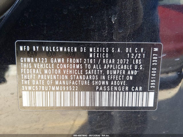 2021 Volkswagen Jetta 1.4t R-line/1.4t S/1.4t Se მანქანა იყიდება აუქციონზე, vin: 3VWC57BU7MM099522, აუქციონის ნომერი: 45078042
