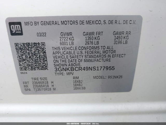 Aukcja sprzedaży 2022 Chevrolet Blazer Fwd 2lt, vin: 3GNKBCR49NS177955, numer aukcji: 45078046