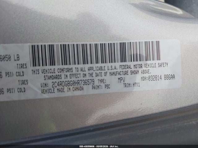 Продажа на аукционе авто 2017 Dodge Grand Caravan Se, vin: 2C4RDGBG0HR736579, номер лота: 45078058