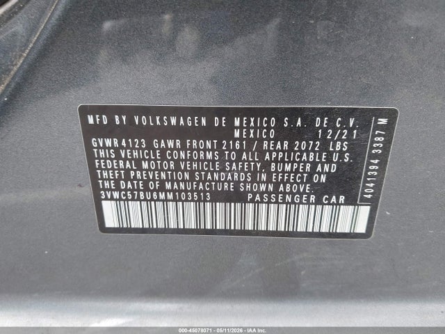 Продажа на аукционе авто 2021 Volkswagen Jetta 1.4t R-line/1.4t S/1.4t Se, vin: 3VWC57BU6MM103513, номер лота: 45078071