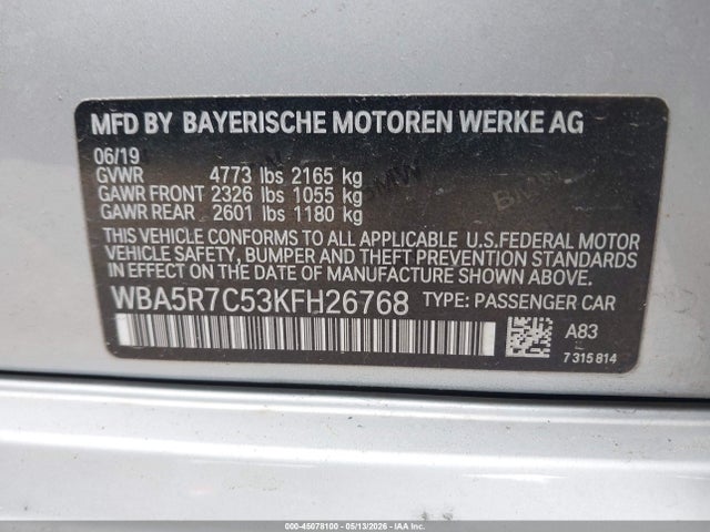 Продаж на аукціоні авто 2019 Bmw 330i Xdrive, vin: WBA5R7C53KFH26768, номер лоту: 45078100