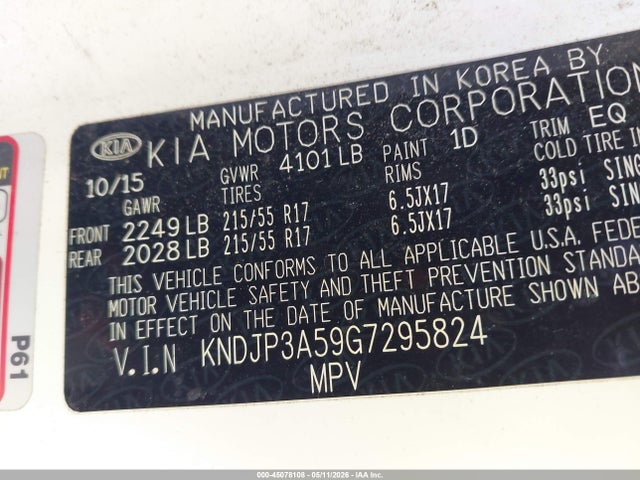 45078108 :رقم المزاد ، KNDJP3A59G7295824 vin ، 2016 Kia Soul + مزاد بيع