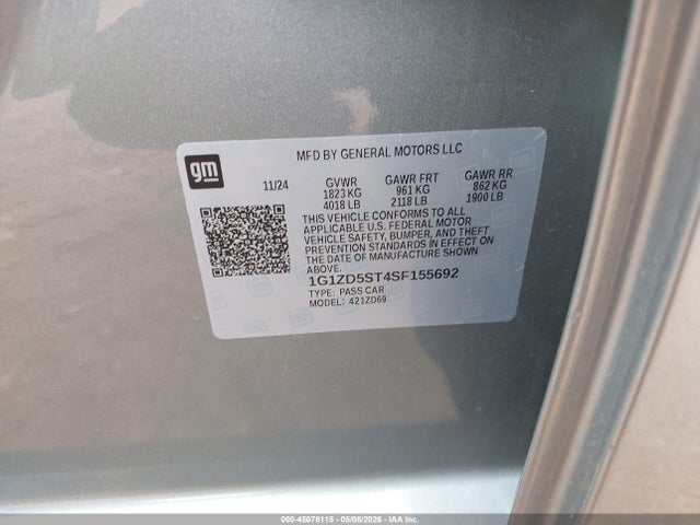 Aukcja sprzedaży 2025 Chevrolet Malibu Fwd 1lt, vin: 1G1ZD5ST4SF155692, numer aukcji: 45078115