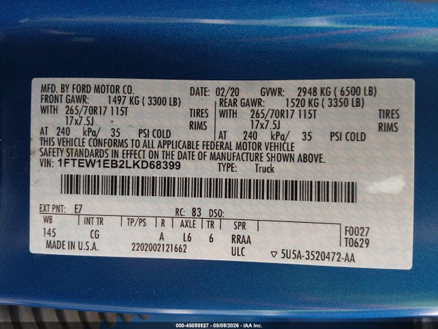 1FTEW1EB2LKD68399 Ford F-150 Xl
