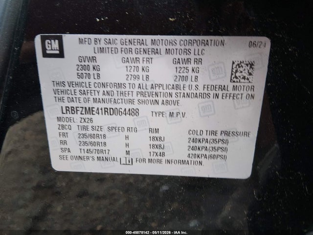 2024 Buick Envision Preferred Awd მანქანა იყიდება აუქციონზე, vin: LRBFZME41RD064488, აუქციონის ნომერი: 45078142