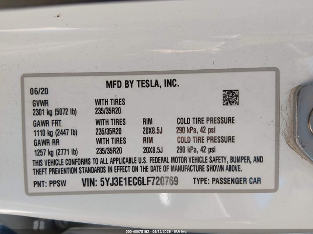 Продажа на аукционе авто 2020 Tesla Model 3 Performance Dual Motor All-wheel Drive, vin: 5YJ3E1EC6LF720769, номер лота: 45078152