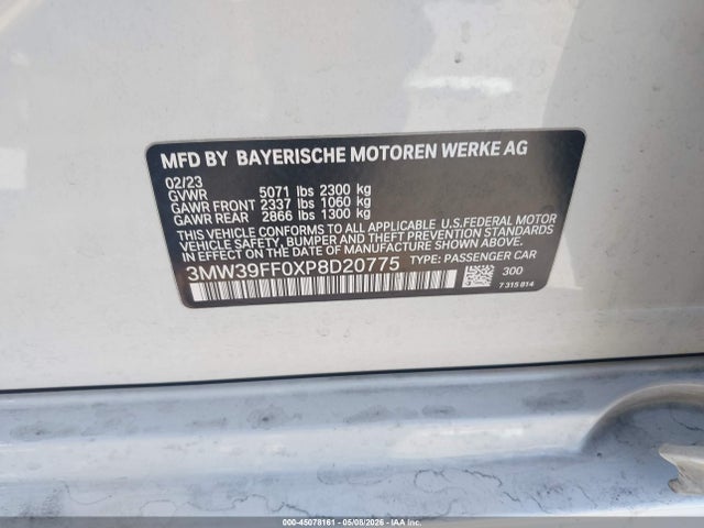2023 Bmw 330e მანქანა იყიდება აუქციონზე, vin: 3MW39FF0XP8D20775, აუქციონის ნომერი: 45078161