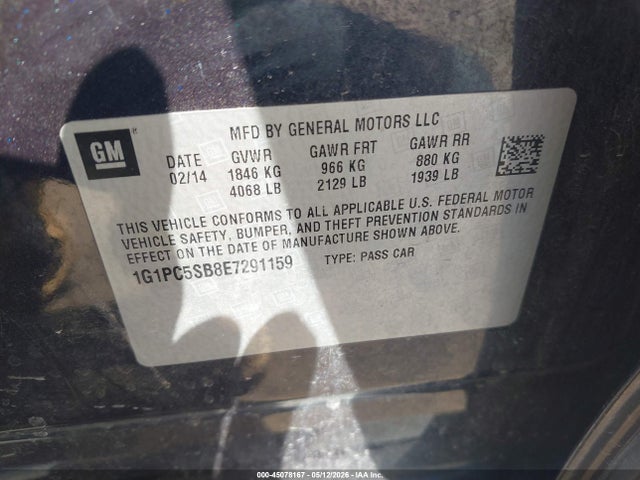 2014 Chevrolet Cruze 1lt Auto მანქანა იყიდება აუქციონზე, vin: 1G1PC5SB8E7291159, აუქციონის ნომერი: 45078167