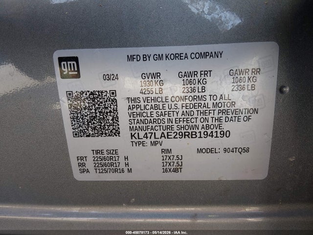45078173 :رقم المزاد ، KL47LAE29RB194190 vin ، 2024 Buick Envista Preferred Fwd مزاد بيع