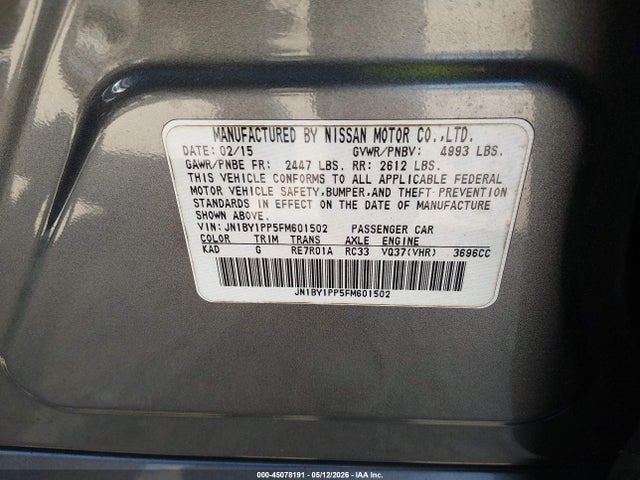 45078191 :رقم المزاد ، JN1BY1PP5FM601502 vin ، 2015 Infiniti Q70l 3.7 مزاد بيع