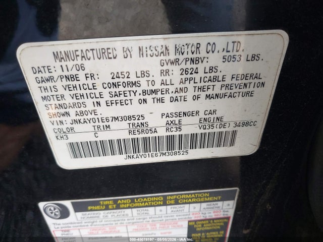 Aukcja sprzedaży 2007 Infiniti M35, vin: JNKAY01E67M308525, numer aukcji: 45078197