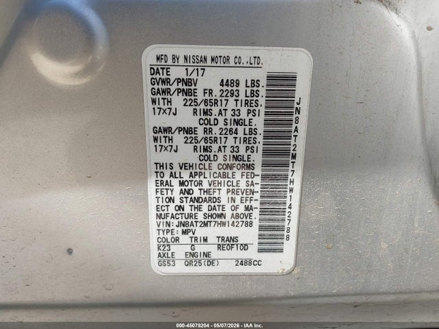 JN8AT2MT7HW142788 Nissan ROGUE S