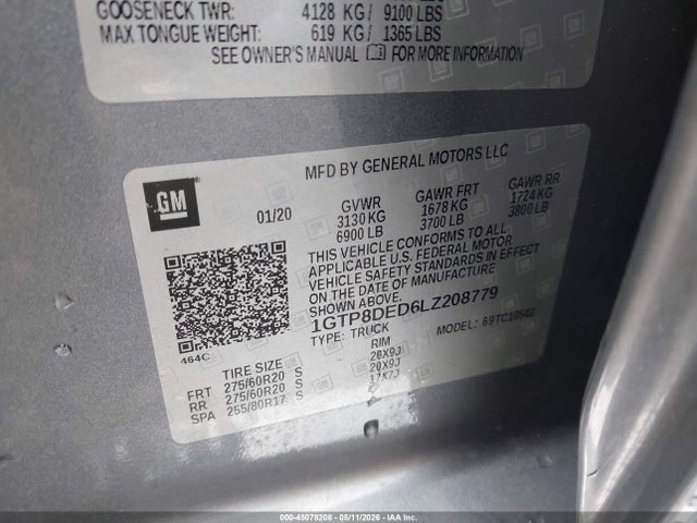 2020 Gmc Sierra 1500 2wd  Short Box Slt მანქანა იყიდება აუქციონზე, vin: 1GTP8DED6LZ208779, აუქციონის ნომერი: 45078208