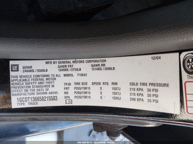 Продаж на аукціоні авто 2005 Chevrolet Colorado Ls, vin: 1GCDT136658215583, номер лоту: 45078212