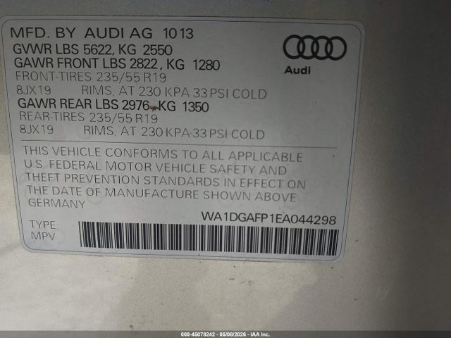 Aukcja sprzedaży 2014 Audi Q5 3.0t Premium Plus, vin: WA1DGAFP1EA044298, numer aukcji: 45078242
